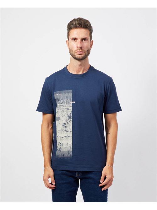 T-shirt Boss en coton bleu avec imprimé nouvelle saison BOSS | 50522640464