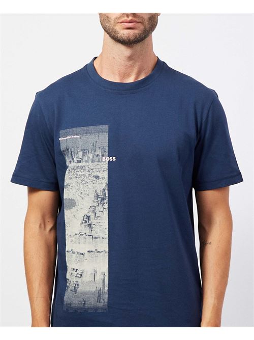 Blue T-shirt by Boss in cotton with new season print BOSS | 50522640464