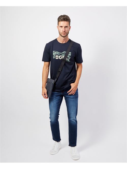 T-shirt Boss à col rond en coton avec imprimé BOSS | 50522767404