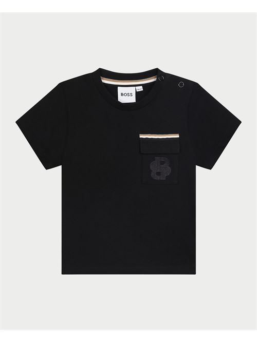 T-shirt Boss noir pour bébé avec poche BOSS | J5129509B