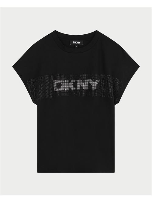 T-shirt DKNY noir pour fille avec logo DKNY | D6202009B