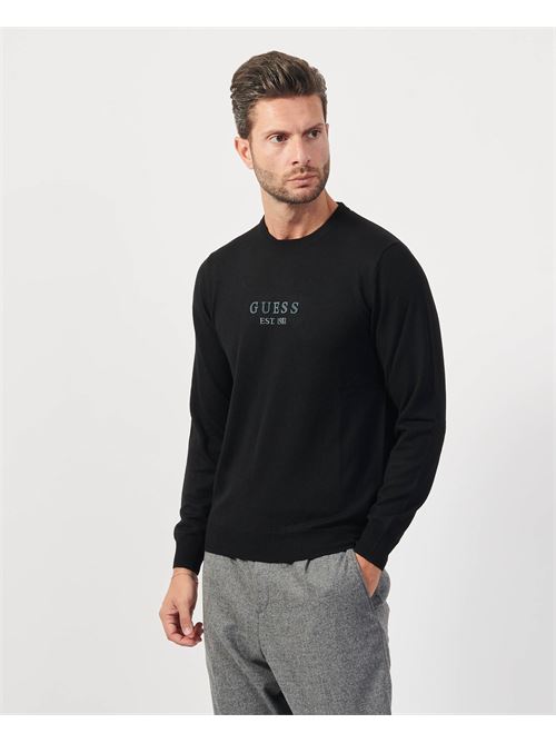 Pull homme Guess en fil de coton avec logo GUESS | M4YR04-Z3052JBLK