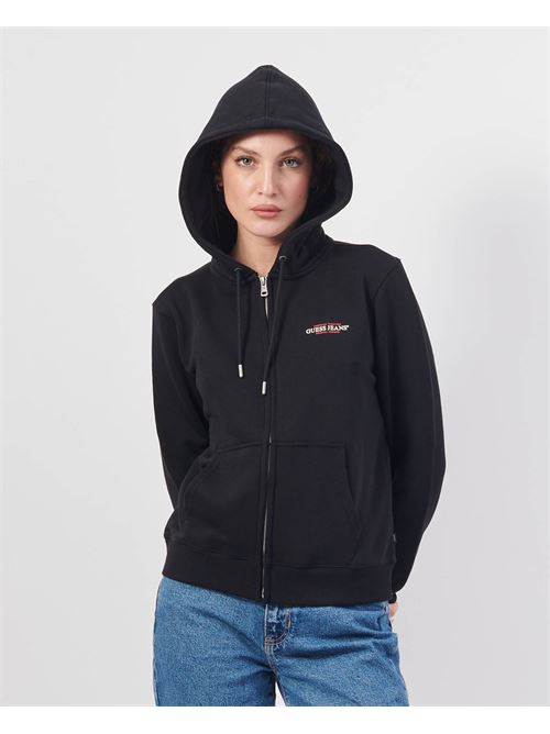 Felpa donna Guess con cappuccio e fullzip GUESS | W4YQ13-KC811JBLK