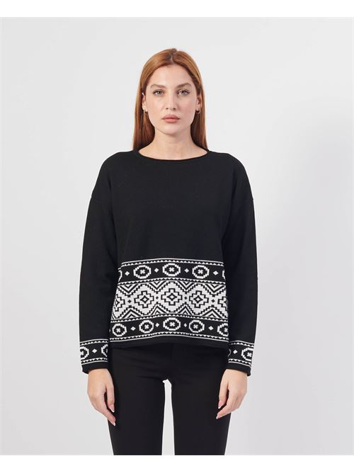 Ravissant pull col rond femme avec broderie LOVELY | 3522NERO