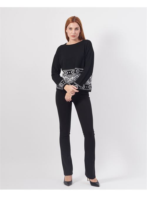 Lovely women's crew neck sweater with embroidery LOVELY | 3522NERO