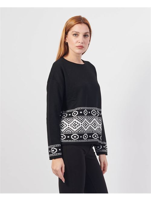 Lovely women's crew neck sweater with embroidery LOVELY | 3522NERO