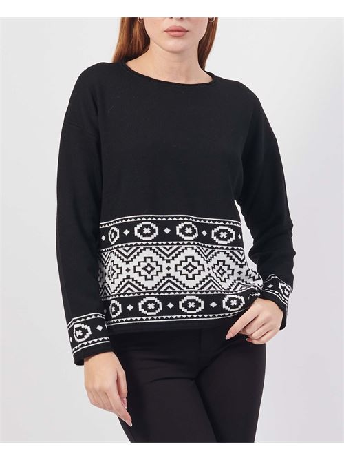 Lovely women's crew neck sweater with embroidery LOVELY | 3522NERO