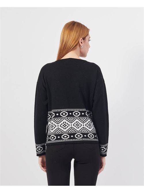 Lovely women's crew neck sweater with embroidery LOVELY | 3522NERO