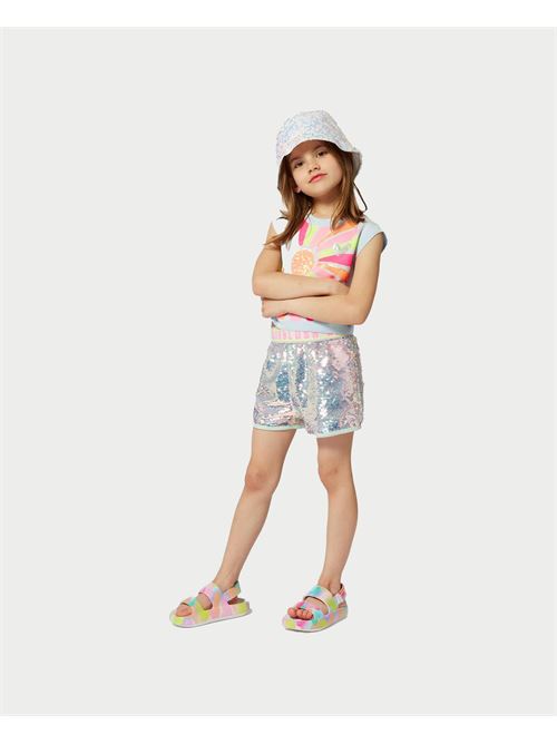 Billieblush silver shorts for girls with logo and sequins BILLIEBLUSH | U2090274A