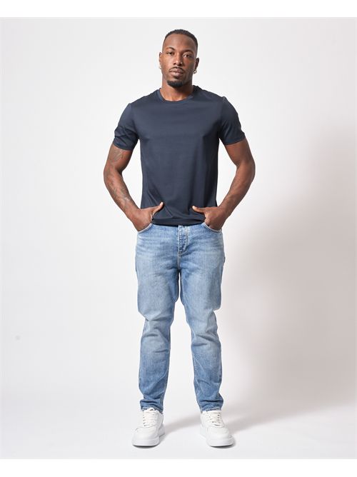 T-shirt Boss Slim Fit girocollo in cotone blu BOSS | 50468395404