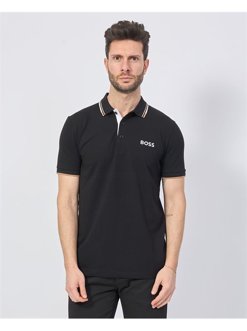 Polo en coton mélangé noir pour homme Boss BOSS | 50469102009