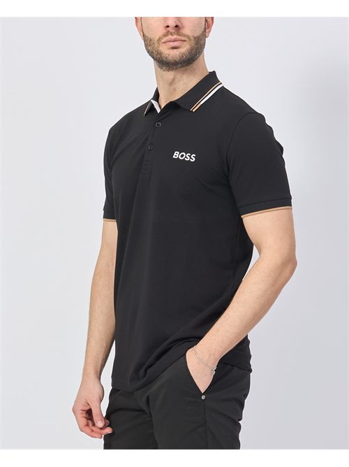 Boss men's black cotton blend polo shirt BOSS | 50469102009