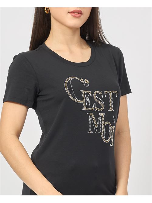 Fracomina cotton jersey t-shirt with rhinestones FRACOMINA | FR25ST3004J44908053