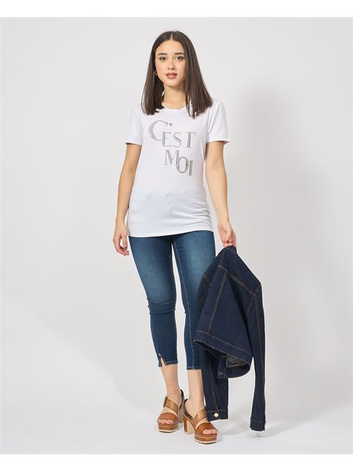 Fracomina T-shirt in cotton jersey with rhinestones FRACOMINA | FR25ST3004J44908278