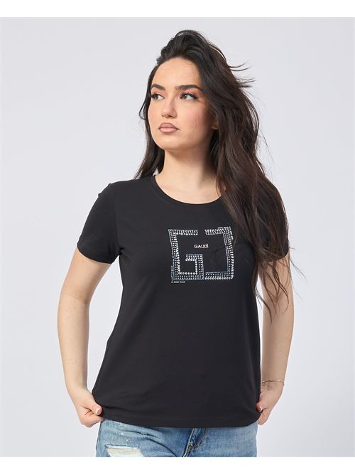 Gaudi women's T-shirt in cotton jersey with rhinestones GAUDI | 511BD640382001