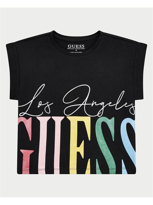 Guess crew neck T-shirt for girls with colorful print GUESS | J5RI00-K6YW4JBLK