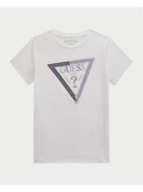 Guess T-shirt for girls with triangle logo with sequins GUESS | J5RI12-K6YW4G011