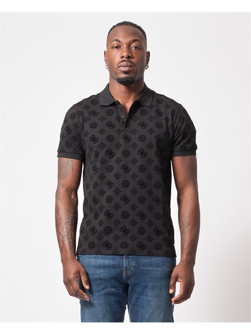 Polo in cotone Guess con logo all-over GUESS | M5RP20-KCKN0JBLK