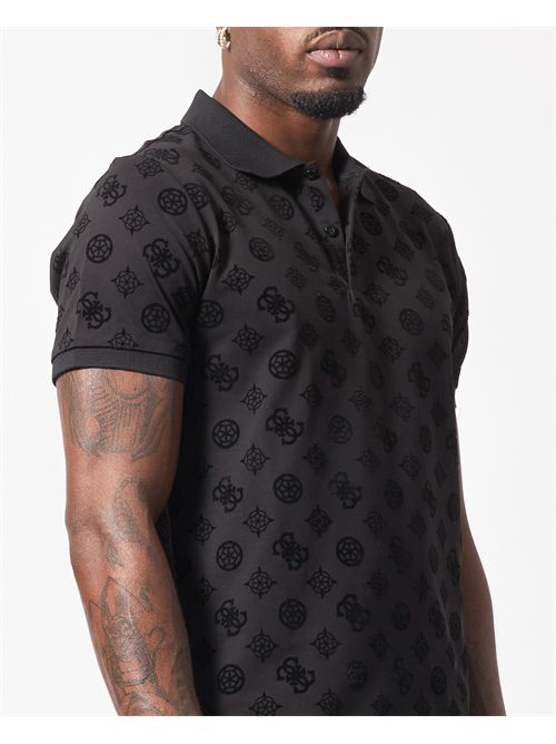 Polo in cotone Guess con logo all-over GUESS | M5RP20-KCKN0JBLK