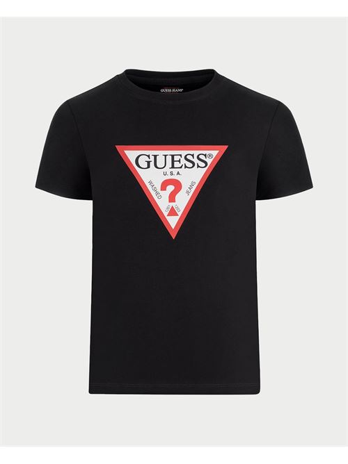 T-shirt girocollo Guess con logo triangolo<BR/>