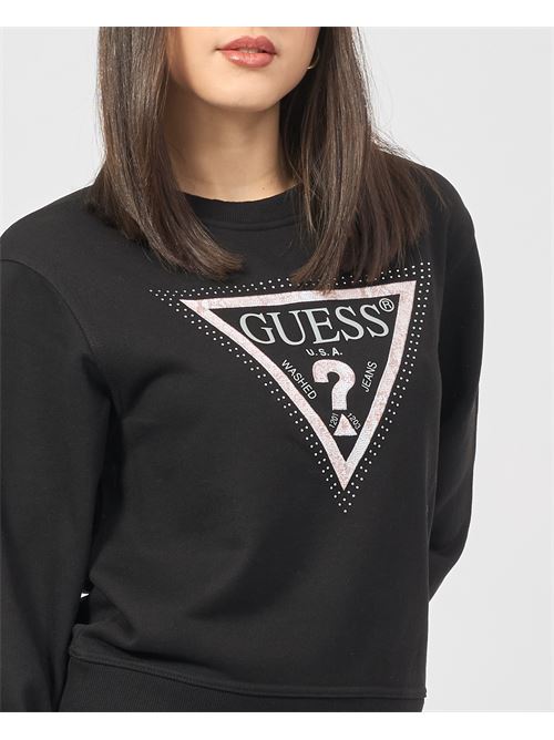 Sweat-shirt à col ras du cou Guess avec logo triangulaire GUESS | W5RQ09-K8802JBLK