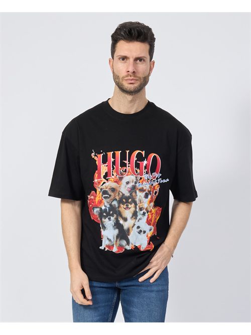 T-shirt uomo Hugo oversize con stampa cani