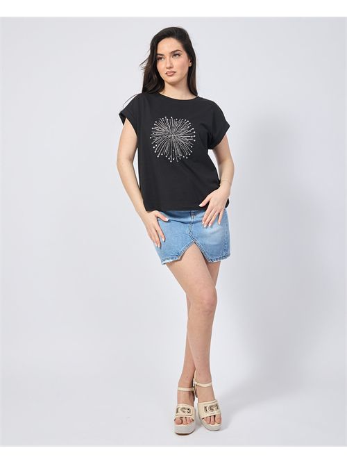 Jijl black rhinestone front t-shirt JIJIL | TS1370002