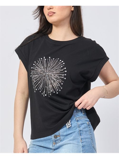 Jijl black rhinestone front t-shirt JIJIL | TS1370002