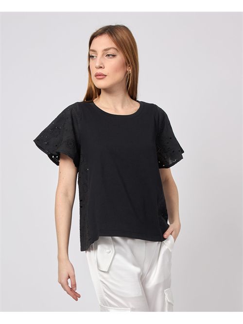 T-shirt noir Markup avec détails en dentelle MARKUP | MW861030NERO