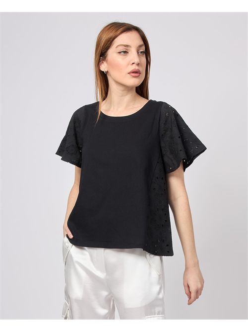 T-shirt noir Markup avec détails en dentelle MARKUP | MW861030NERO