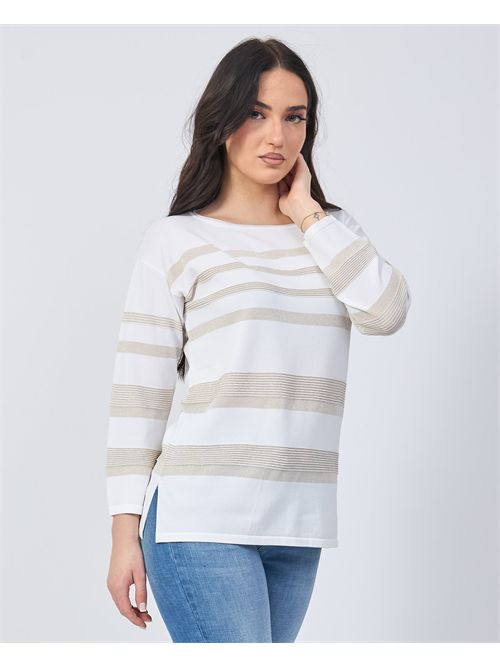 Women's Cotton Sweater Sette/Mezzo Striped SETTE/MEZZO | DS5040BIANCO