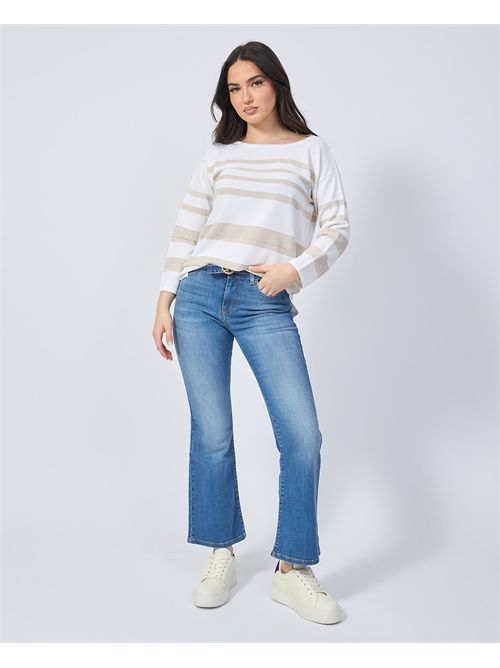 Women's Cotton Sweater Sette/Mezzo Striped SETTE/MEZZO | DS5040BIANCO