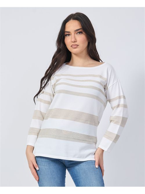 Women's Cotton Sweater Sette/Mezzo Striped SETTE/MEZZO | DS5040BIANCO