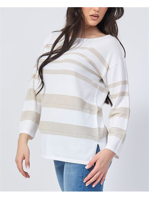 Women's Cotton Sweater Sette/Mezzo Striped SETTE/MEZZO | DS5040BIANCO